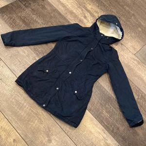 HOLLISTER Navy Blue Canvas Shearling Interior Long Jacket Large